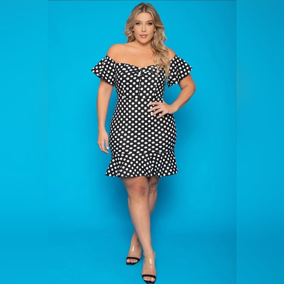 NEW NWOT CurvySense Plus Size Amika Polka Dot Black Dress Size 4XL - Picture 1 of 7